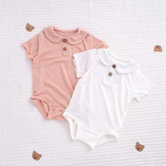 寶寶夏款超薄短袖莫代爾娃娃領包屁衣簡約可愛風嬰兒空調家居服