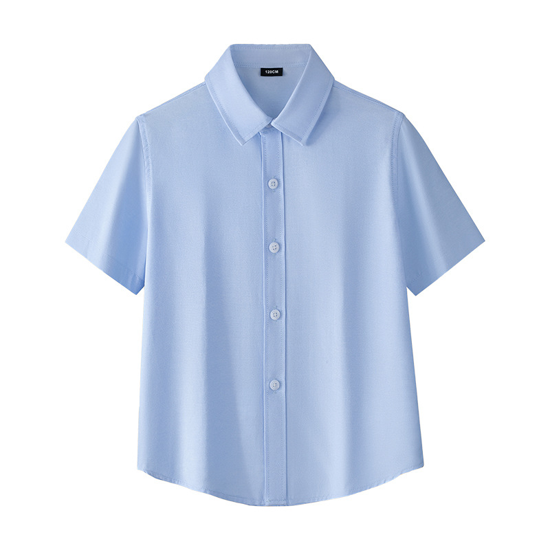Camisa para niños Camisa de manga corta Oxford azul Camisa de verano para niños y niñas Camisa de rendimiento para niños