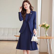 藏青色职业西装套装女2025秋冬新款正装女西服通勤连工作服衣裙女