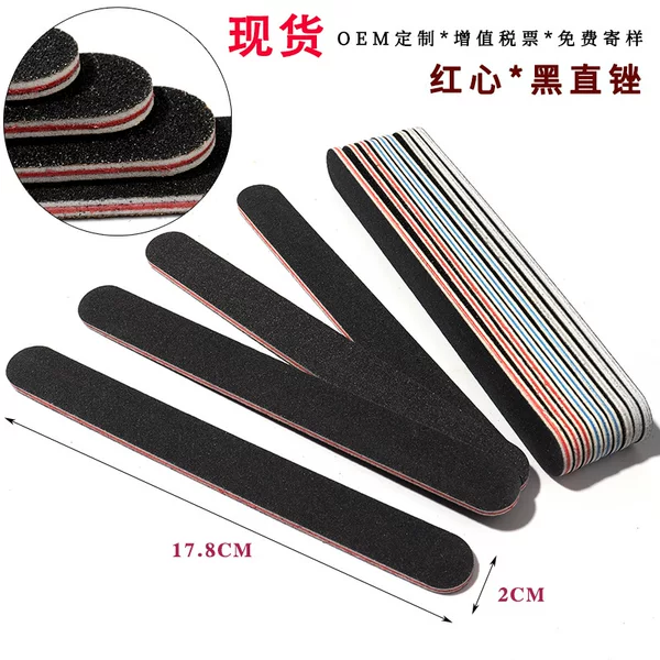 Factory Direct Sales Red Core Black Nail File Double-Sided Eav Polishing Sanding Strip Manicure Long Round Thin Sandpaper File