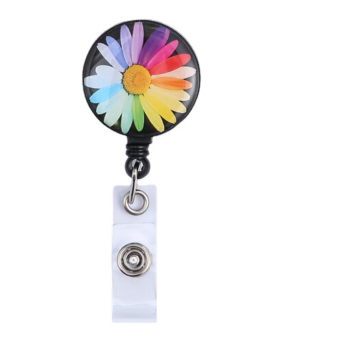 Drop shipping Amazon hot selling plastic easy-pull buckle nurse watch sunflower series telescopic badge reel clip badge clip