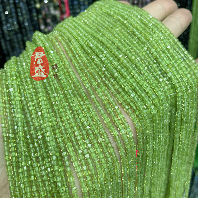 天然橄欖石Olivine立體方塊方糖切面散珠手鍊diy飾品配件跨境批發