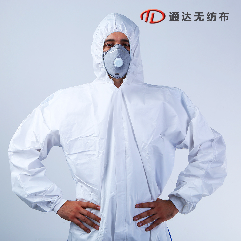 一次性加强防护服带帽连体防颗粒物防液体喷溅防化学喷漆油性
