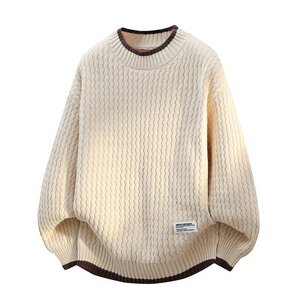 波浪纹毛衣男秋冬款潮牌内搭衣服假两件线衣加绒加厚半高领针织衫图片