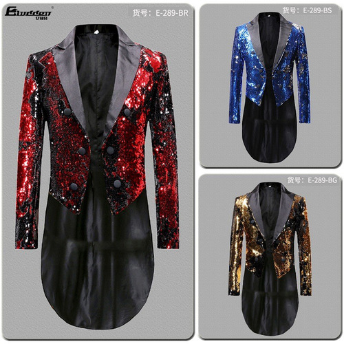 Men youth jazz dance singers host red black blue sequins magician stage performance tuxedo coats  sequined dress suit for man magic clothing