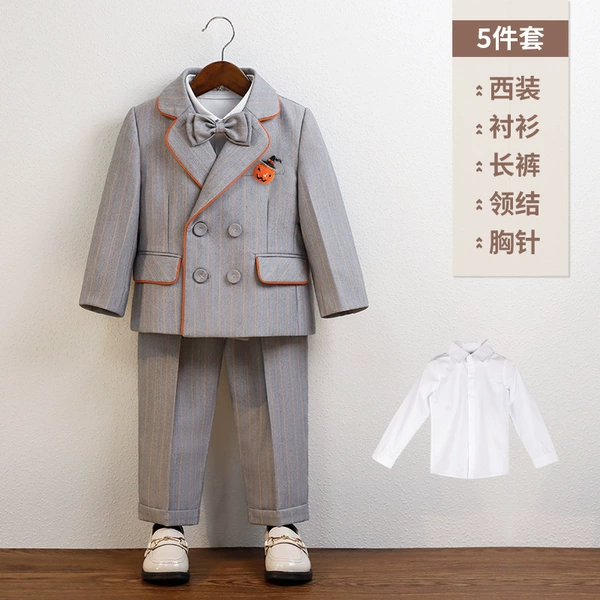 Suit, set, shirt, jacket, trousers, bow tie, brooch, 5 pieces