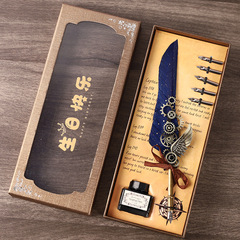 Elegant Vintage Feather Pen Steel Pen Engraving Stamp Gift Set Ink Pen Birthday Gift Souvenir Small Gift