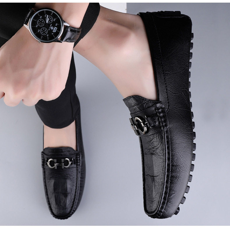 Giày lười nam da bò họa tiết vân cá sấu, đế bệt, cổ thấp, form rộng — 8080 màu xanh lam, 8080 màu đen, 8335 Màu nâu, 8335 màu đen chi tiết 19