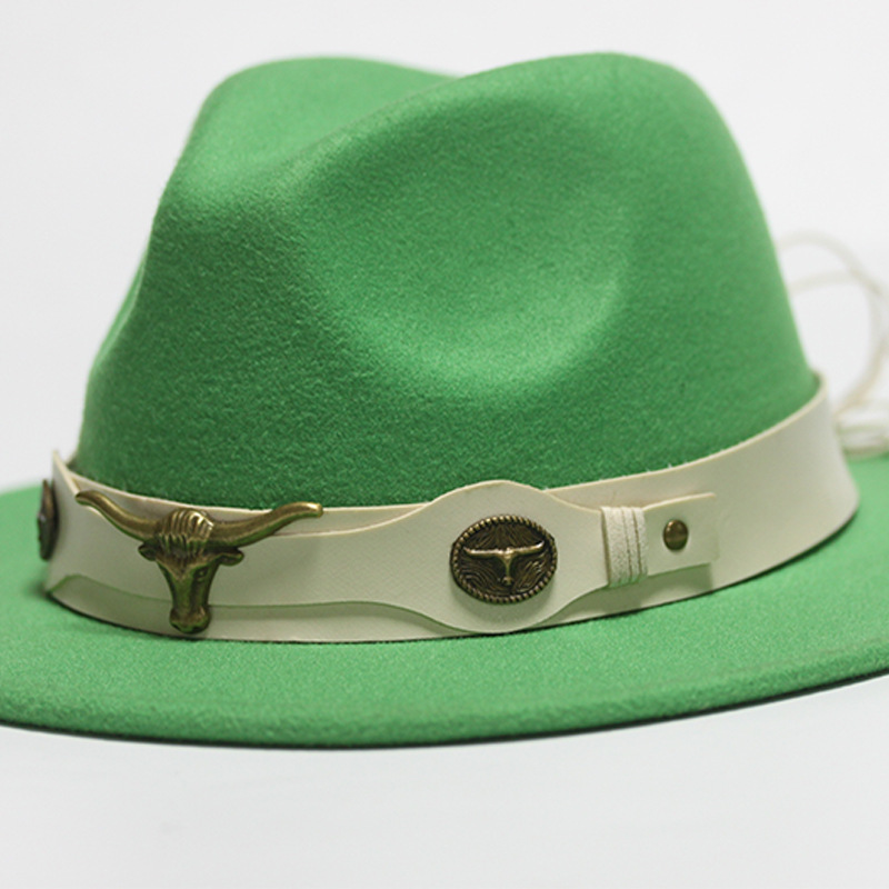 Nuevo sombrero Pu Correa remachada sombrero con sombrero vaquero de piedra elástica sombrero de fieltro cinturón de tejido modelo Pu sombrero con accesorios