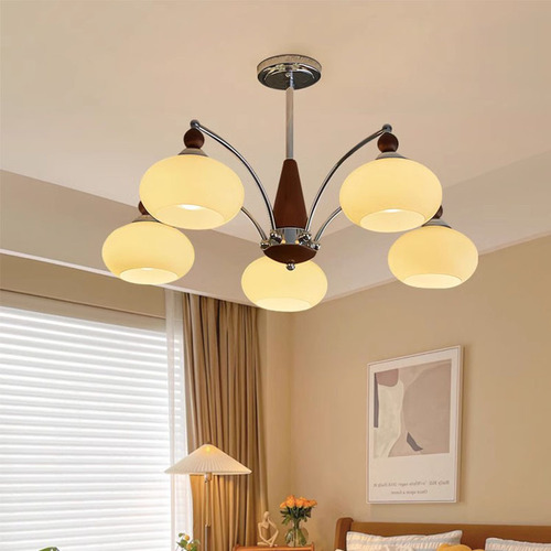 Bauhaus cream wind antique living room and bedroom chandeliers, designer walnut creative persimmon glass restaurant lighting