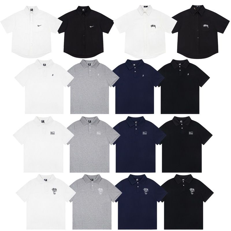 26ss New Cross-Border Trendy Brand NkStuss Collaboration Series Logo Letter Pocket Embroidered Polo Shirt