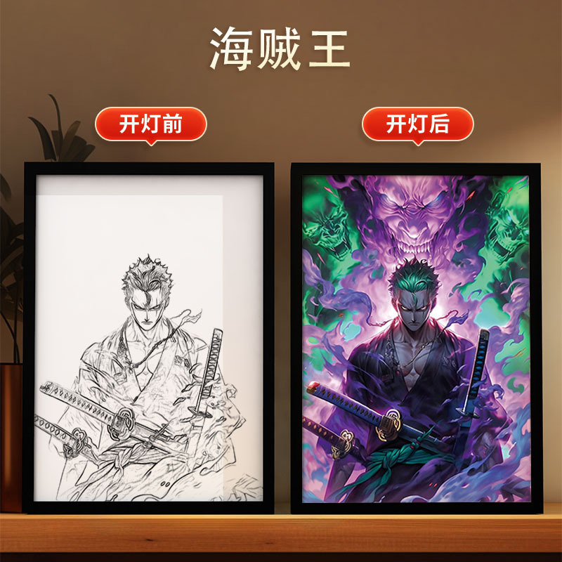 One Piece - Luffy Light Painting Zoro Atmosphere Glowing Decorative Painting DIY Anime Creative Desktop Display One Piece