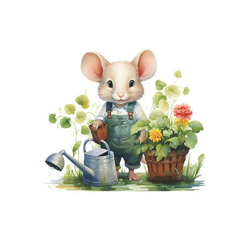 Foreign Trade Cute Little Mouse Watering Flowers Children's Room Bedroom Home Decor Switch Decal Wall Sticker Decal Paper Wholesale