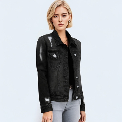High-Quality 2024 Summer Urban Style Elegant Denim Open-Front Long-Sleeve Square Collar Women's Shirt Manufacturer Wholesale