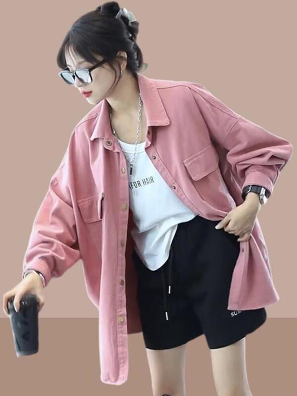 2025春秋季新款女士牛仔长袖衬衫爆款宽松休闲慵懒风工装衬衣外套|undefined