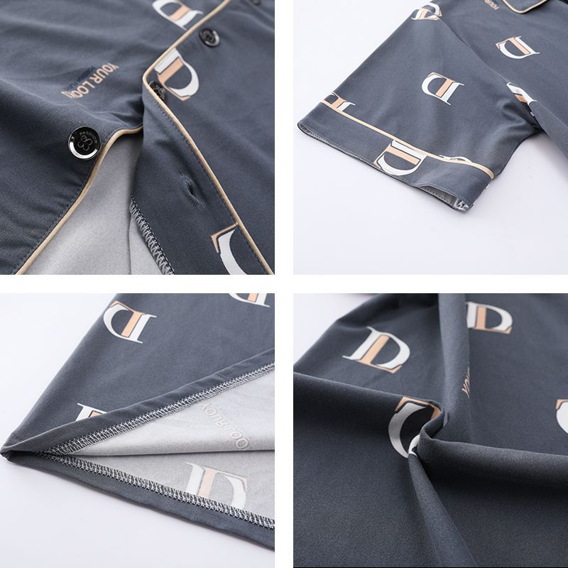 Pijamas de algodón de los hombres de primavera y verano Pantalones delgados de manga corta cardigan niños pueden usar fuera más tamaño homewear de verano