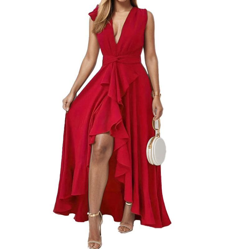 2026 New Model Cross-Border Foreign Trade Elegant Commuting High-Waisted Slim-Fit Solid Color Dress_ecoleips.com