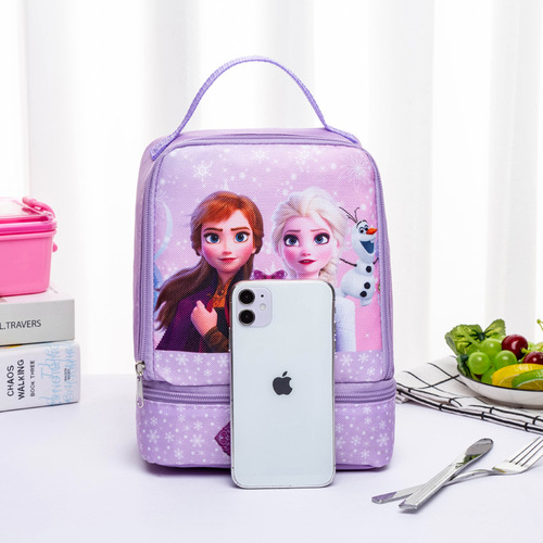 Cartoon Handheld Lunch Bag for Students, Double-Layer Bento Box Bag, Children's Lunch Bag, Fruit Snack Milk Meal Box Storage Bag