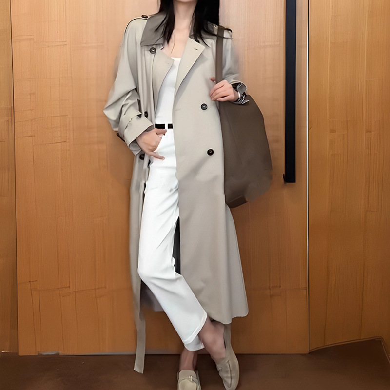韩系慵懒chic外套女春秋季2025新款轻奢高级感大翻领廓形极简风衣|undefined