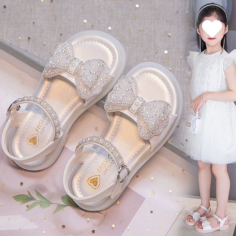 Детские сандалии 2024 Летние сандалии принцессы Повседневная мода День защиты детей Открытый носок Маленькие девочки Дети среднего возраста Пляжная обувь