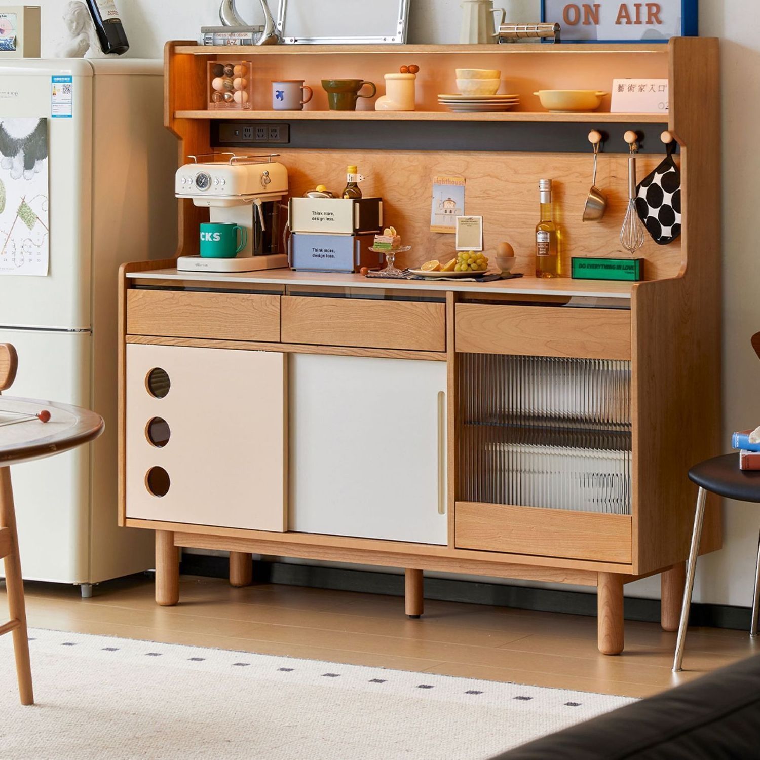 Nordic Simple Sideboard Solid Wood Wall-Mounted Integrated Guest Restaurant Small Apartment Cherry Wood Storage Side Cabinet