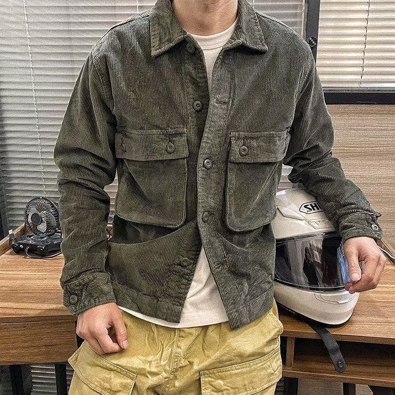 Trendy brand autumn and winter retro corduroy coat men's American casual simple all-match lapel motorcycle clothing shirt jacket Trendy brand autumn and winter retro corduroy coat men's American casual simple all-match lapel motorcycle clothing shirt jacket