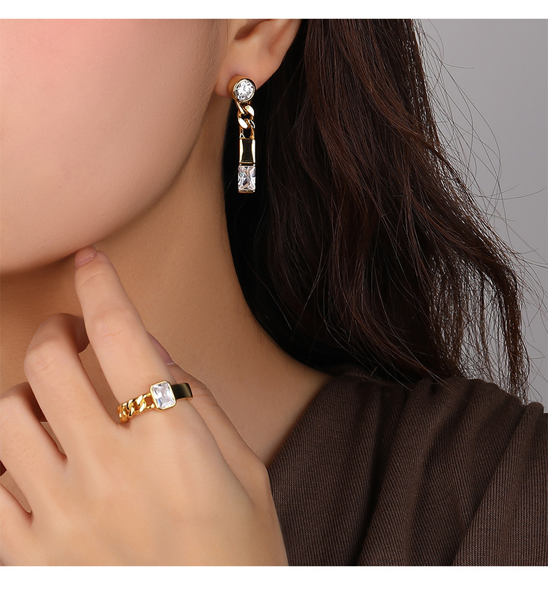 Fashion Simple Style Geometric Sterling Silver Plating Metal Zircon Rings