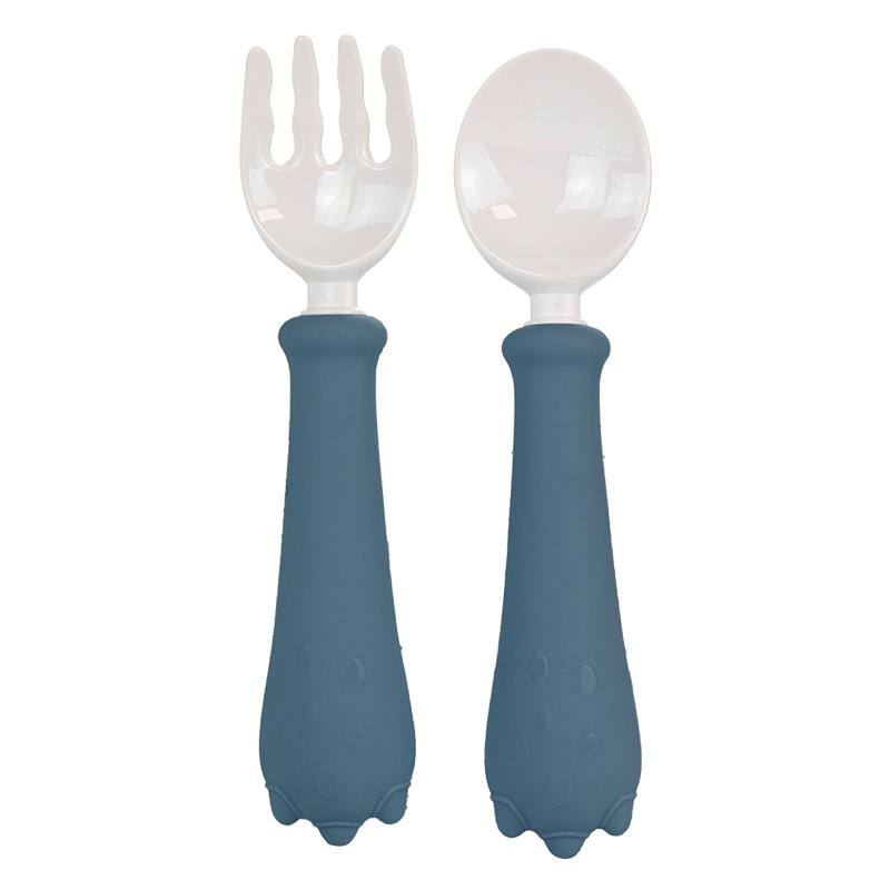 공룡 PPSU 긴 손잡이 포크 스푼-다크 블루