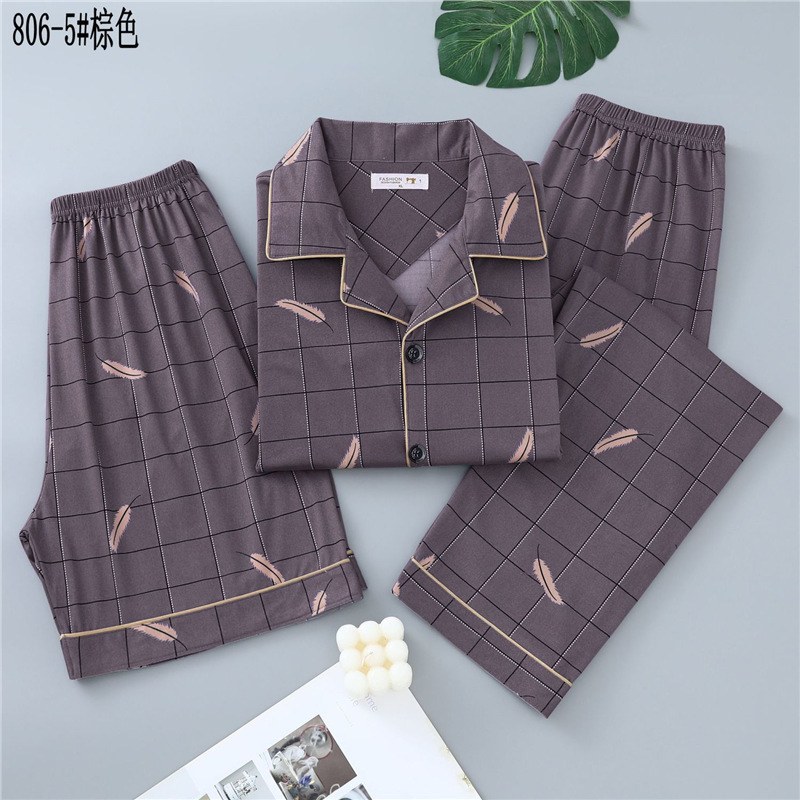 Pijamas de algodón para hombres de verano tres piezas de manga corta pantalones cortos de primavera y verano delgados ropa de casa