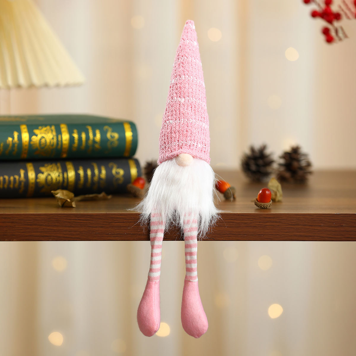 Muñeca de Navidad sentada adornos pequeños regalos sombrero de punto rayado Rudolph muñeca de piernas largas decoración para el hogar
