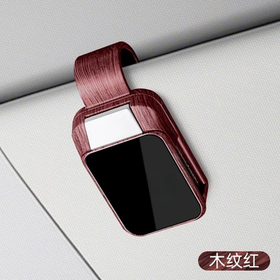 Car Main Driver Storage Box Car Glasses Clip/Bill Clip - unlabeled-wood-grain-red