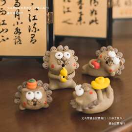 线香香貔貅可爱陶瓷装饰茶几可养狻猊狮子柿子插迷你茶宠摆件