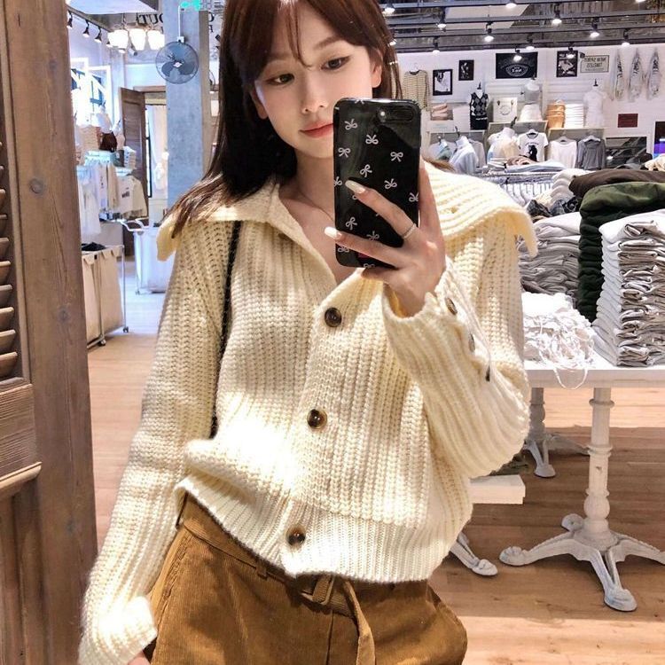Korean Style Fashionable Gentle Lazy High-Neck Knitted Sweater Autumn and Winter Women's Versatile Design Cardigan Jacket Off-White Korean Style Fashionable Gentle Lazy High-Neck Knitted Sweater Autumn and Winter Women's Versatile Design Cardigan Jacket Off-White