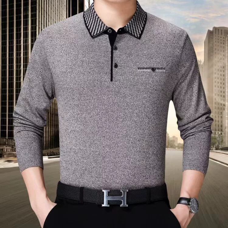 Новая Осенняя рубашка с длинными рукавами, мужская рубашка среднего и пожилого возраста, Папа носит свободную рубашку больших размеров с лацканами оптом