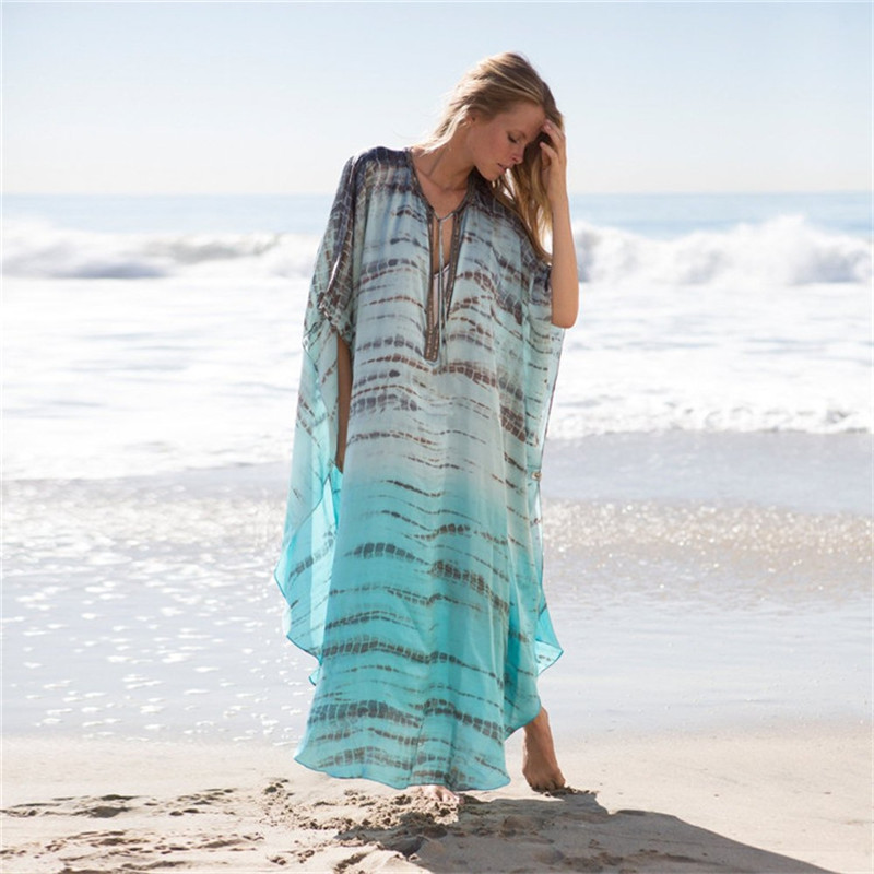 New Chiffon Printed Beach Blouse Sexy Deep V-neck Robe Bikini Blouse
