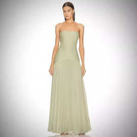 2024俄罗斯欧美女装跨境亚马逊爆款时尚休闲坑条布抹胸压褶连衣裙