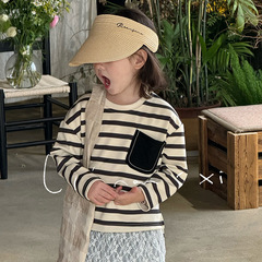 30028 Children's Striped Knit Long-Sleeve T-Shirt 2024 Spring New Gender-Neutral Top for Boys and Girls, Can Be Worn as an Innerwear or Outerwear