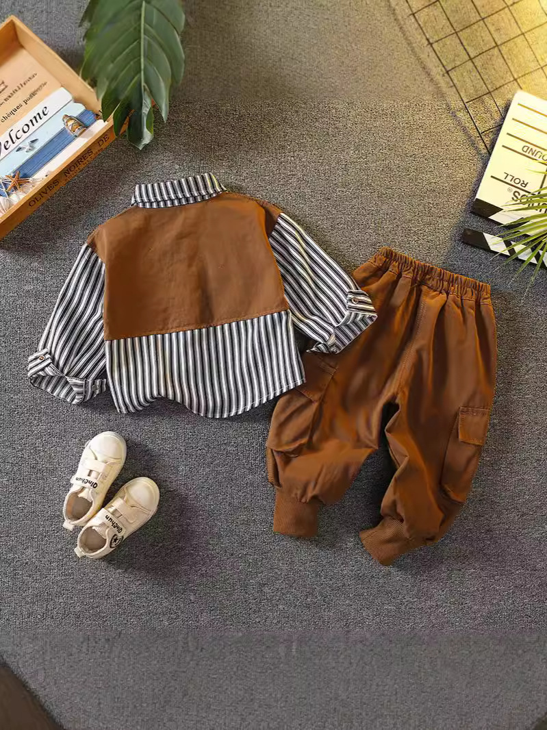 Conjunto de Sudadera a Rayas para Niños 6096, Estilo Primavera-Otoño 2026, Ropa Infantil de Moda, Conjunto de Dos Piezas para Bebés