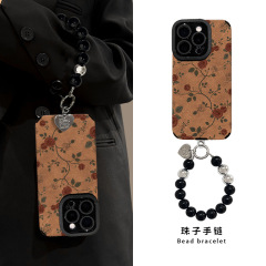 复古玫瑰手链适用iphone16手机壳苹果14promax硅胶羊皮15新女款13