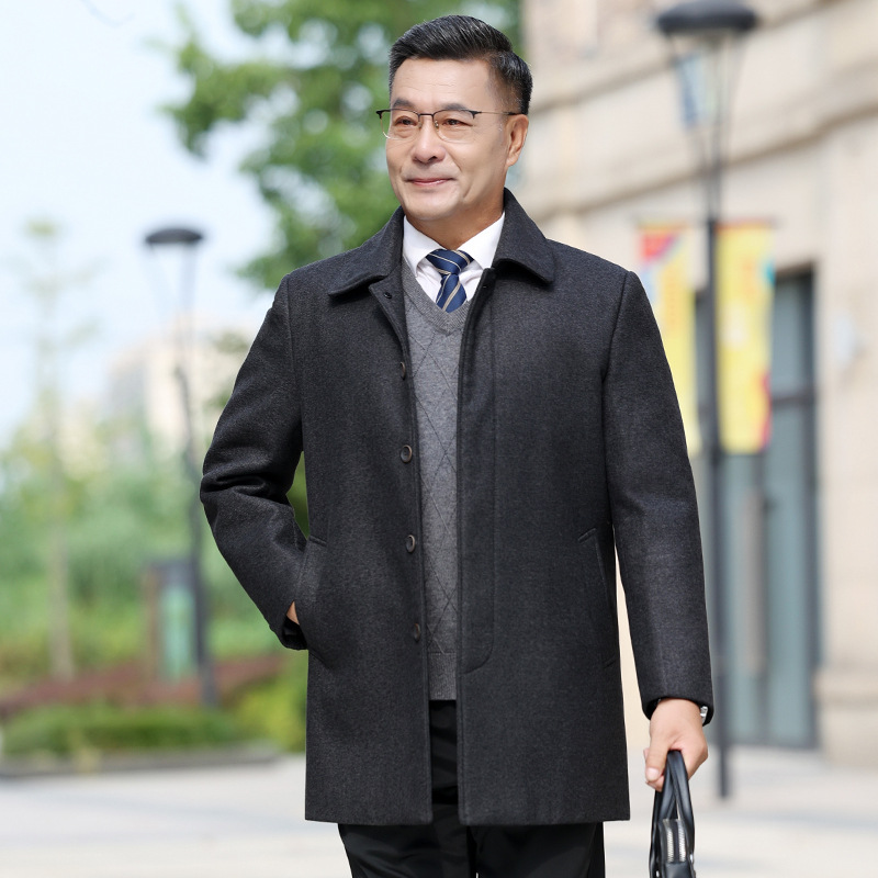 Otoño e Invierno abrigo de lana de los hombres de mediana longitud de lana de mediana edad slim fit chica estilo coreano abrigo de lana de los hombres