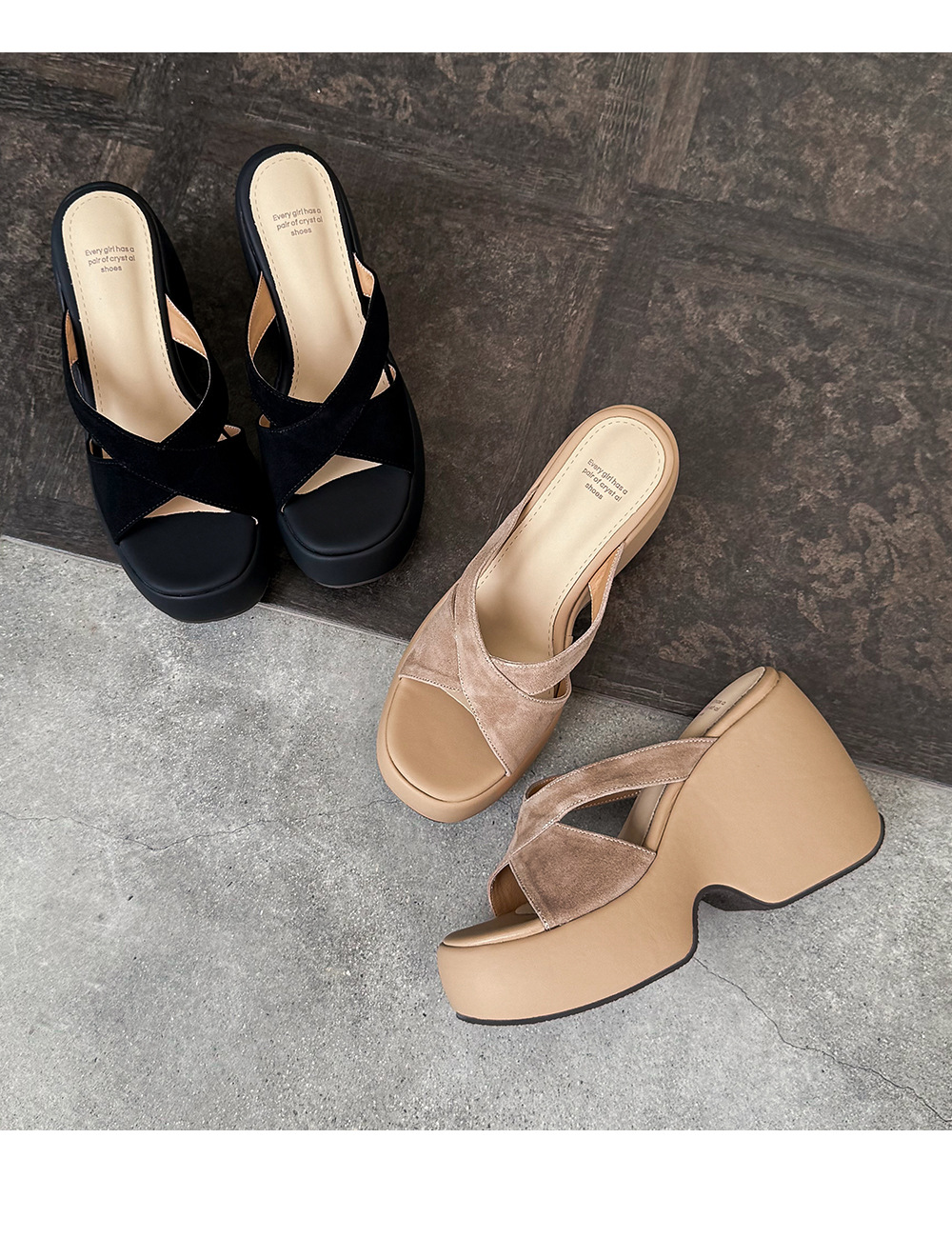 Sandal cao gót nữ quai ngang đế xuồng platform gót siêu cao 12 cm — màu đen, màu mơ chi tiết 16