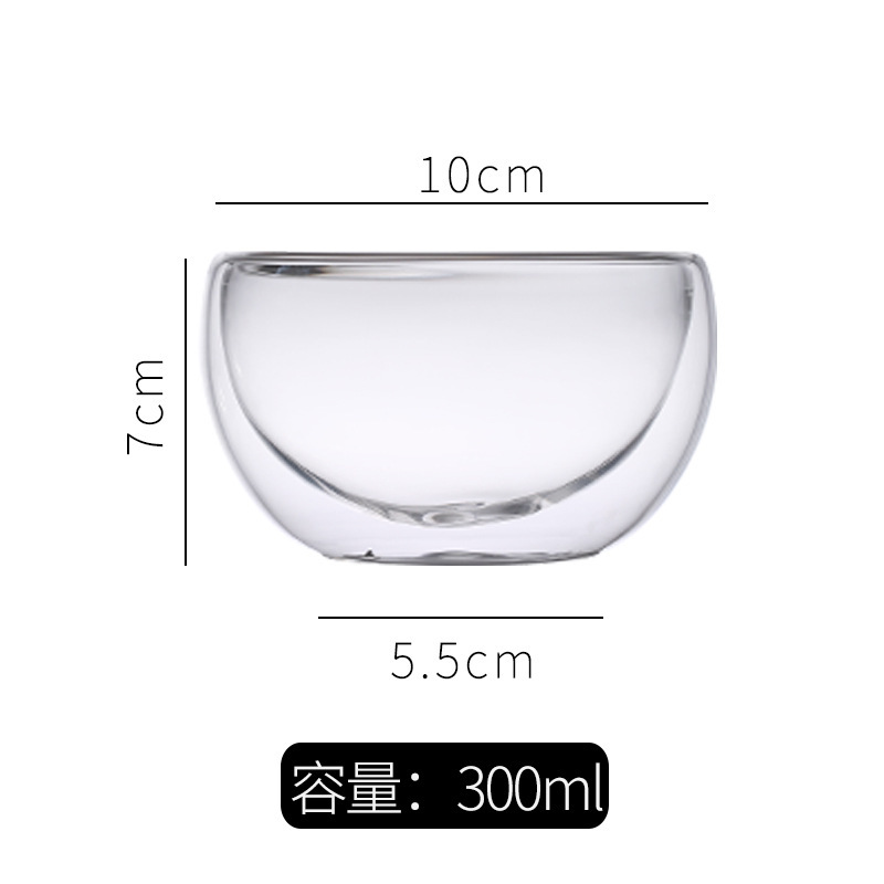 Hogar creativo transparente de doble capa tazón de vidrio tazón de ensalada de frutas yogur helado tazón postre tazón de arroz