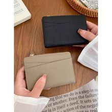 小众新款韩版纯色短款小钱包女士拉链搭扣多卡位卡包一体包零钱夹