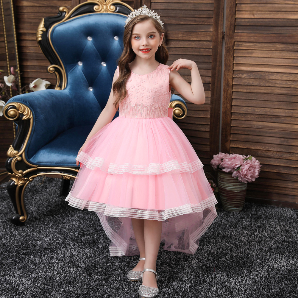 2021 new pattern children full dress Flower girl Lace Tailing full dress host Catwalk Piano costume girl Princess Dress