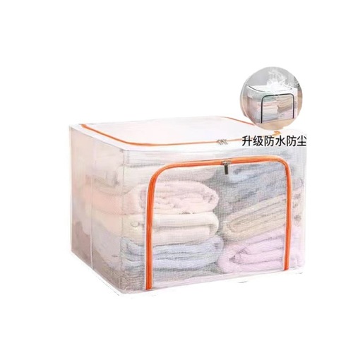 New transparent storage box foldable large-capacity steel frame storage box waterproof and moisture-proof clothes and quilt storage bag