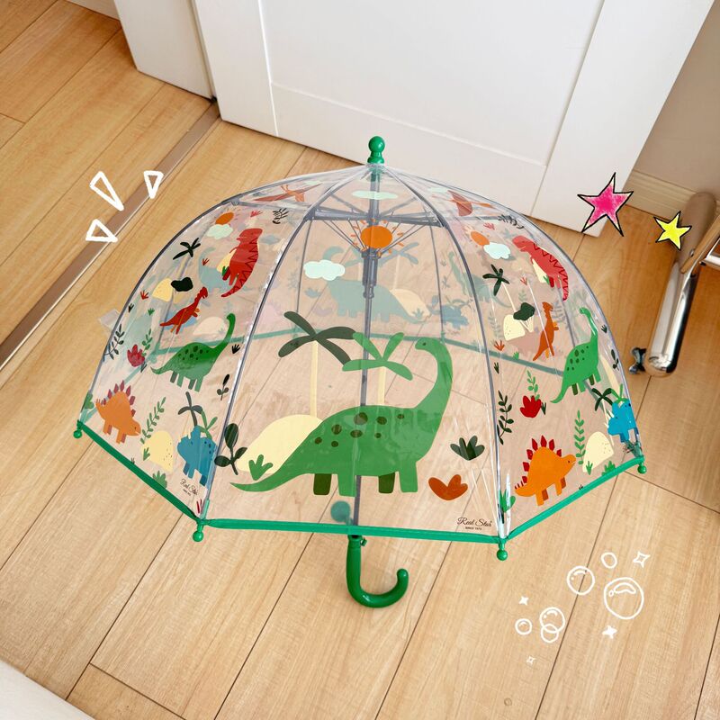 In-Stock Children's Cartoon Transparent Umbrella, Automatic Umbrella for Boys and Girls, Kindergarten and Elementary School Students, Long-Handle Dinosaur Umbrella