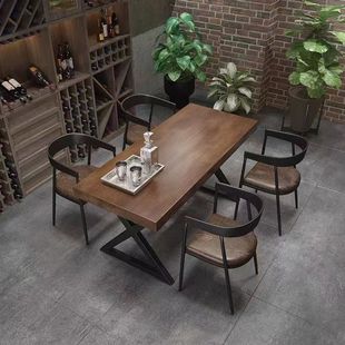 American-style solid wood dining table and chair combination iron small apartment home dining table steak shop Snack Shop restaurant table and chair