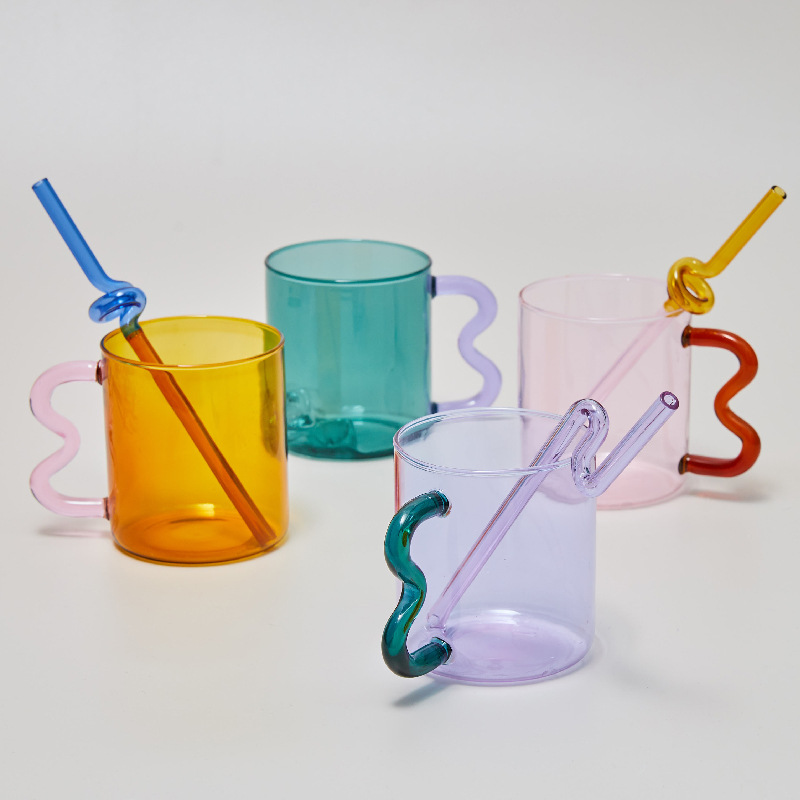 [Design Colorful Ear Glass Mug Handmade Simple Wave Coffee Cu]