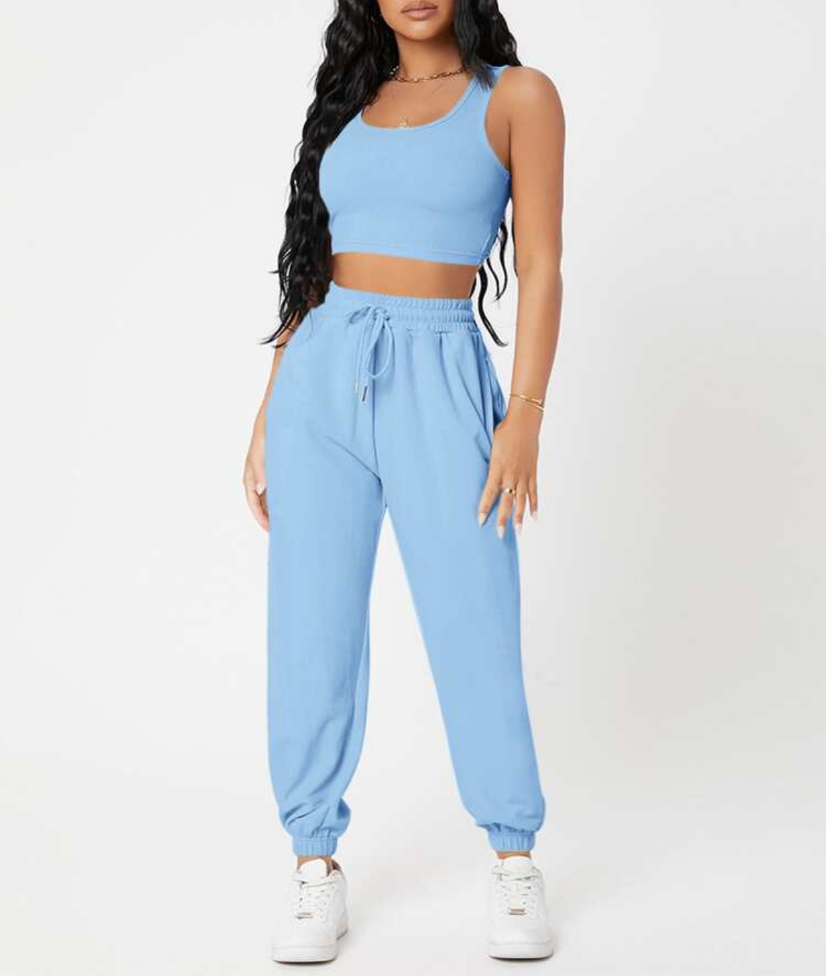 490g Weight Sleeveless Sleeve Length Polyester Fabric Type Pants Sets Sets Type 2 Pieces Set Quantity Casual, Daily Occasion Round Neck Neckline Breathable Function Skinny Fit Type Solid Color Pattern Summer Season Women's Gender Streetwear, Sport Style Style Women's Streetwear Sport Style Solid Color Polyester Round Neck Tracksuit 9