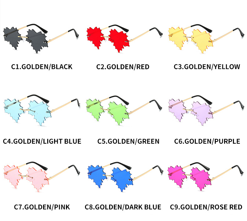 Frameless Sunglasses For Women Unique Hip Hop Maple Leaf Design_voghion.com